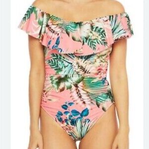La Blanca Garden Social Mio Ruffle One Piece Coral sz 10 $134